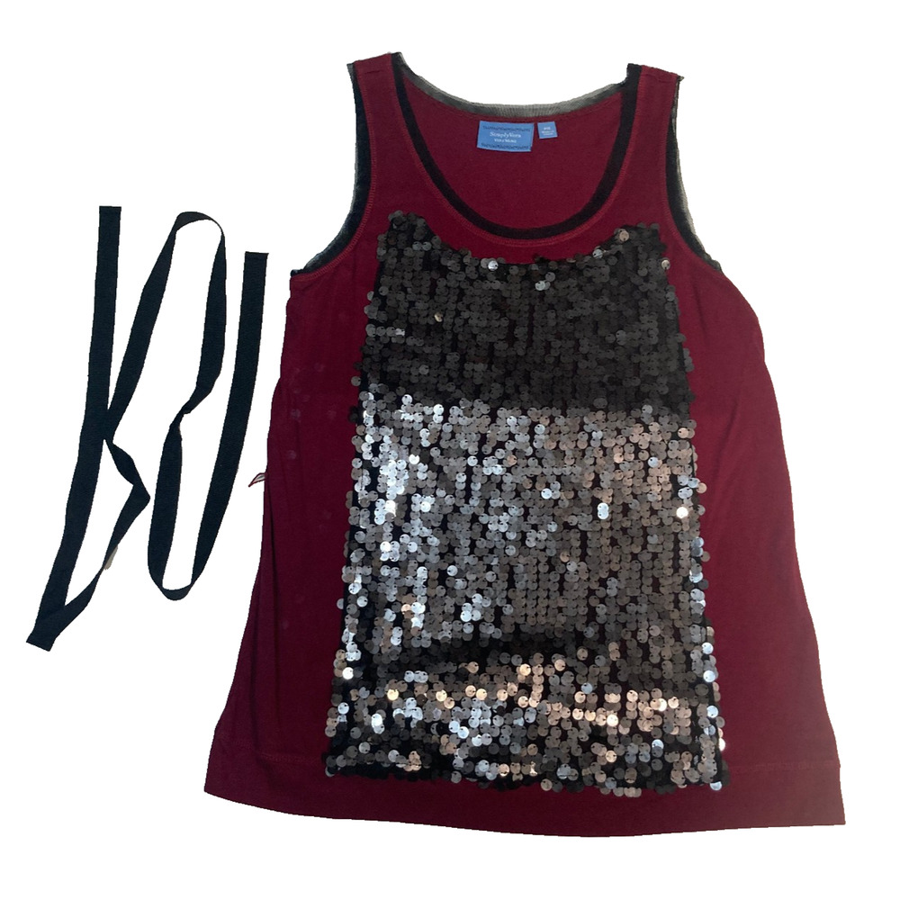 Simply Vera Vera Wang sequined tank top laced neckline arm hem in burgundy PM